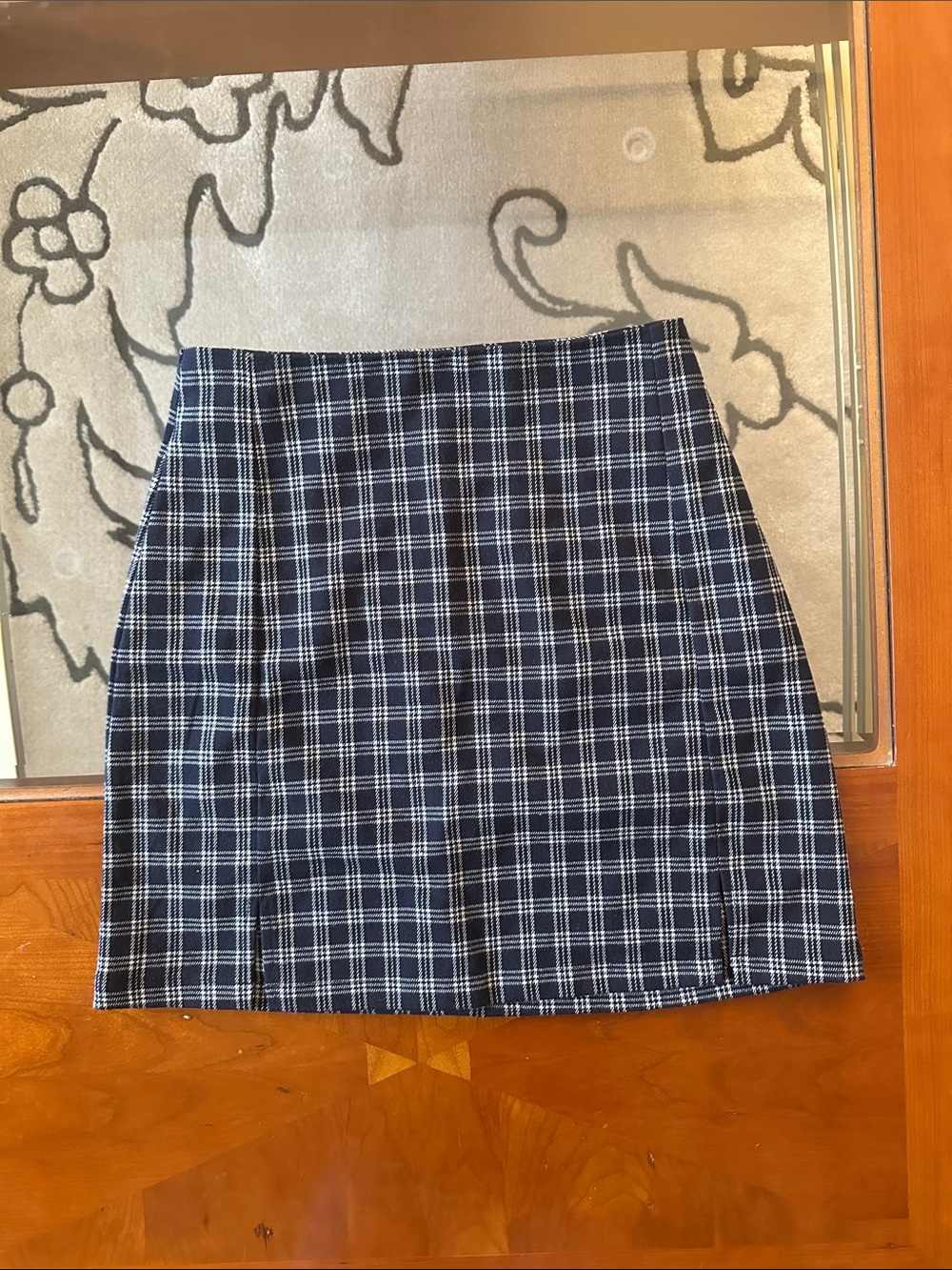 Brandy Melville Navy & White Plaid Mini Skirt
